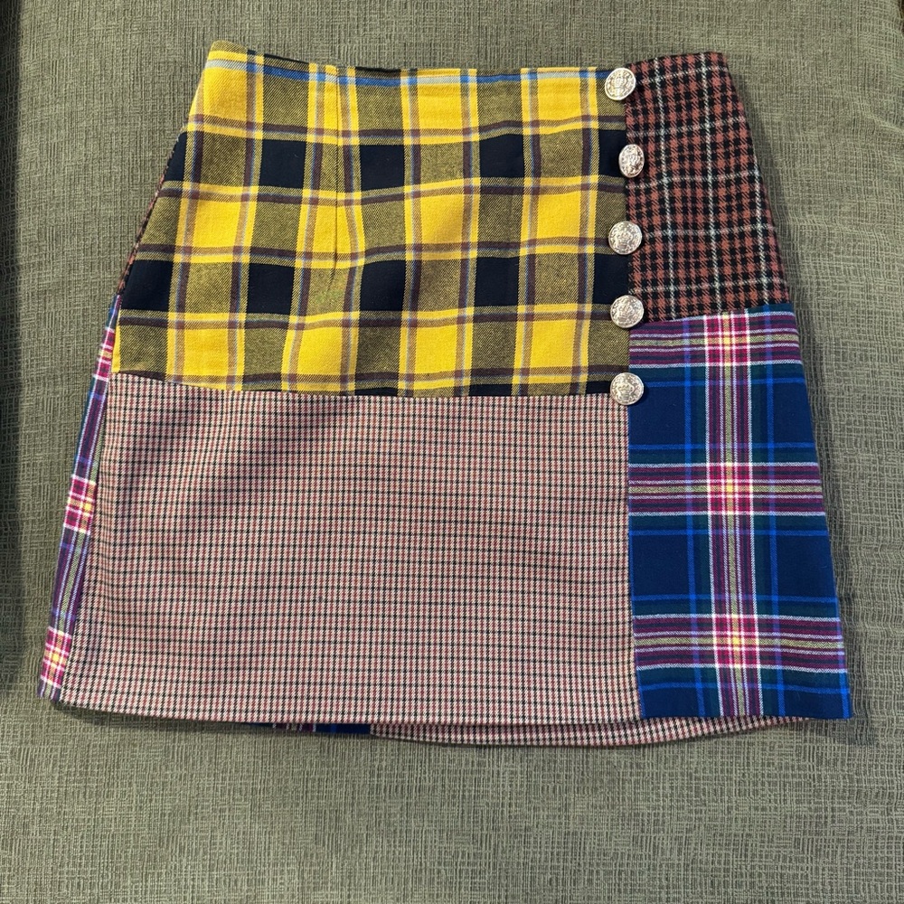 Grunge Anthropologie Plaid Patchwork Mini Skirt, size small